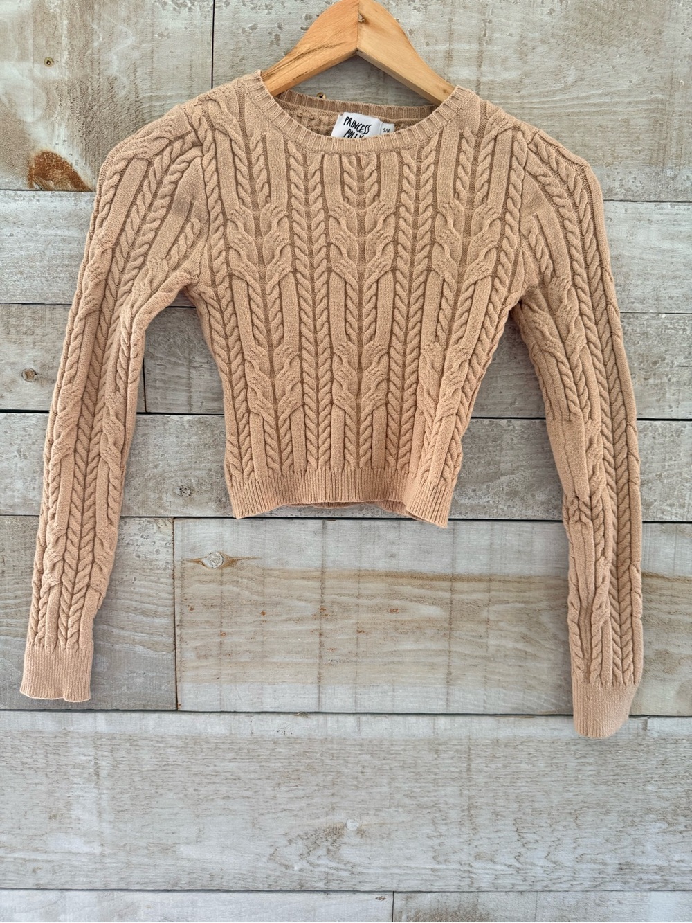 Princess Polly Cable Knit Cropped Sweater - Camel
